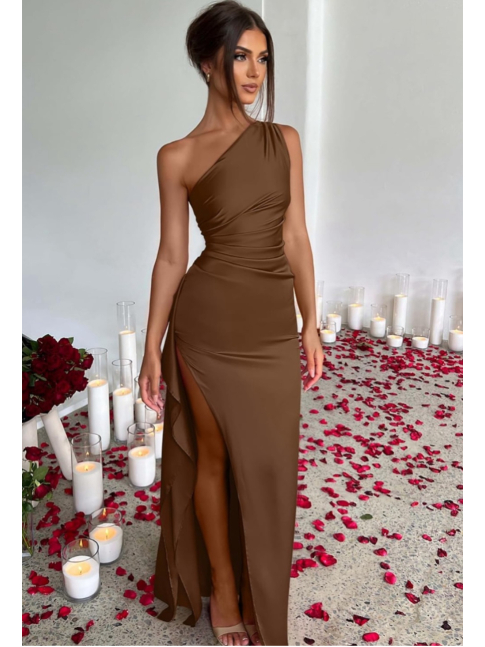 Women's OYS One Shoulder Bronze Dress Size S - Picture 2 of 14